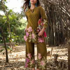 Stylum Women's Green Floral Printed Cotton Co-Ord Set (CSGREENRUKKA)