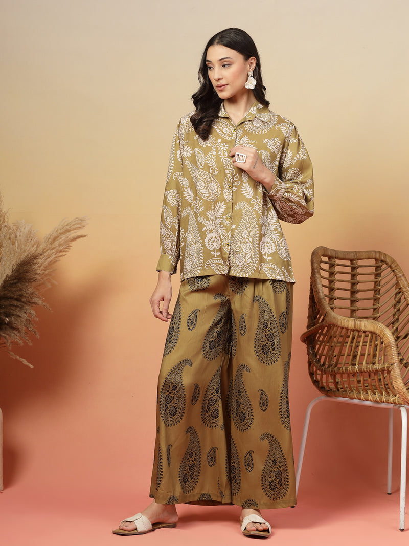Stylum Women's Green Paisley Print Rayon Co-Ord Set (CSGREENSIRONA)