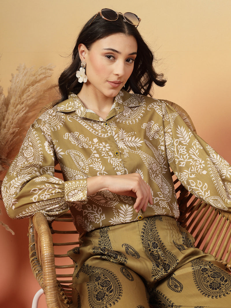 Stylum Women's Green Paisley Print Rayon Co-Ord Set (CSGREENSIRONA)