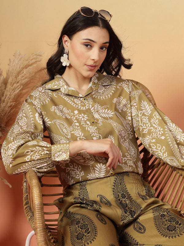 Stylum Women's Green Paisley Print Rayon Co-Ord Set (CSGREENSIRONA)