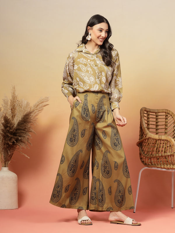 Stylum Women's Green Paisley Print Rayon Co-Ord Set (CSGREENSIRONA)