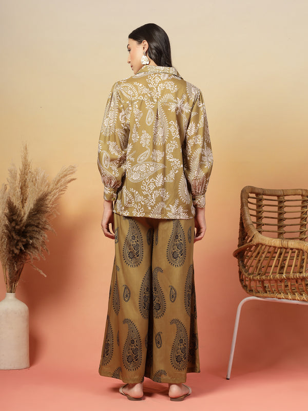 Stylum Women's Green Paisley Print Rayon Co-Ord Set (CSGREENSIRONA)