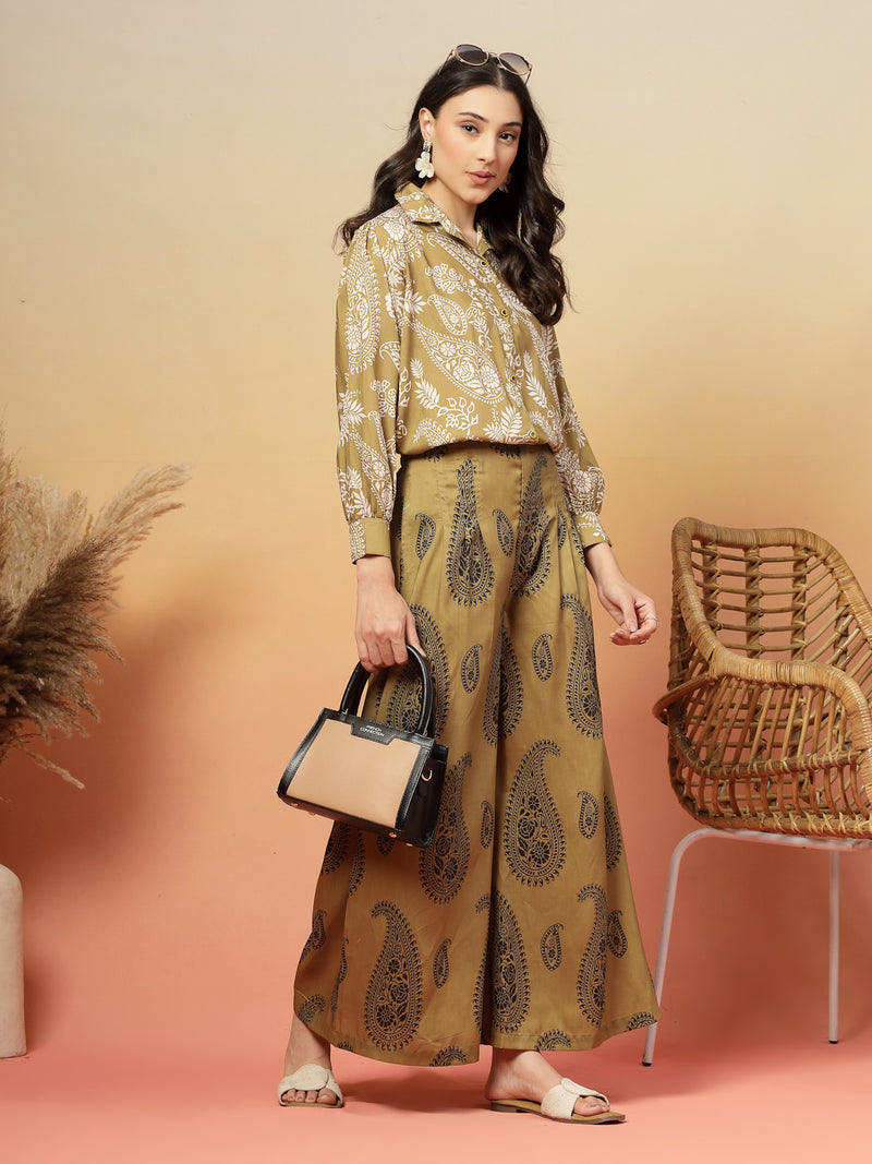 Stylum Women's Green Paisley Print Rayon Co-Ord Set (CSGREENSIRONA)