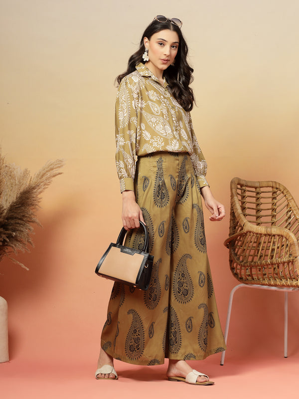 Stylum Women's Green Paisley Print Rayon Co-Ord Set (CSGREENSIRONA)