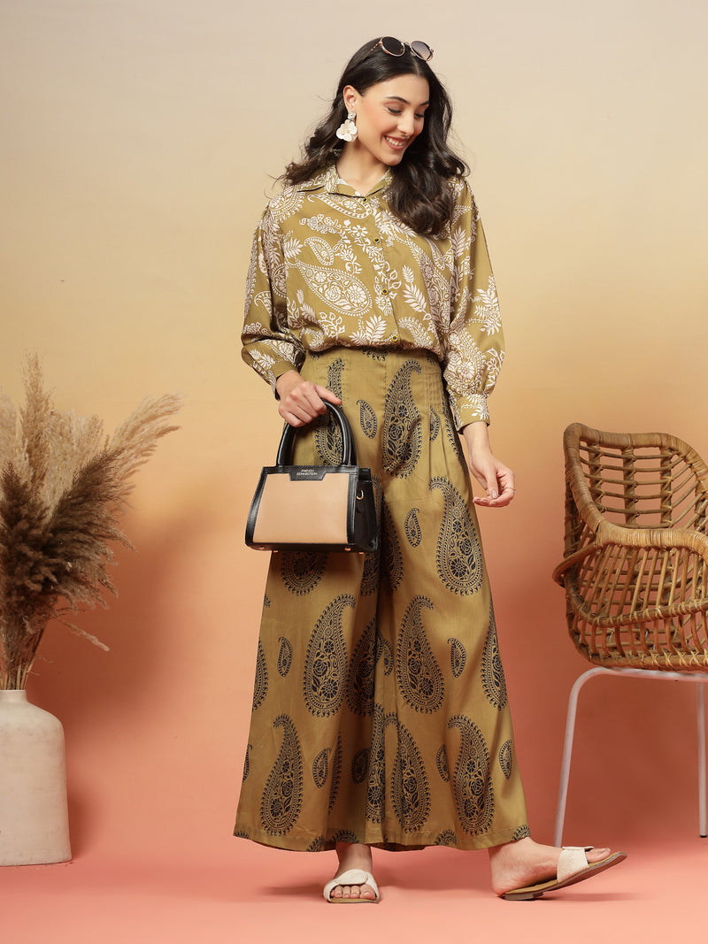 Stylum Women's Green Paisley Print Rayon Co-Ord Set (CSGREENSIRONA)