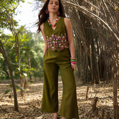 Stylum Women's Green Solid & Embroidered Vertical Co-Ord Set (CSGREENTALES)