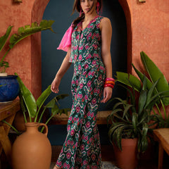 Stylum Women's Green Ikat Printed Cotton Co-Ord Set (CSGREENTIMBER)