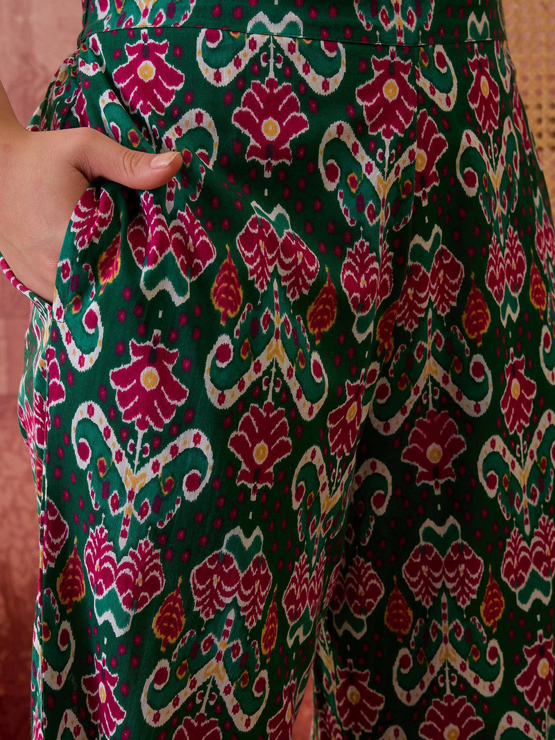 Stylum Women's Green Ikat Printed Cotton Co-Ord Set (CSGREENTIMBER)