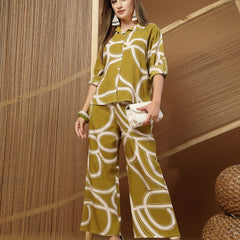 Stylum Women's Green Printed Rayon Co-Ord Set (CSGREENTOST)