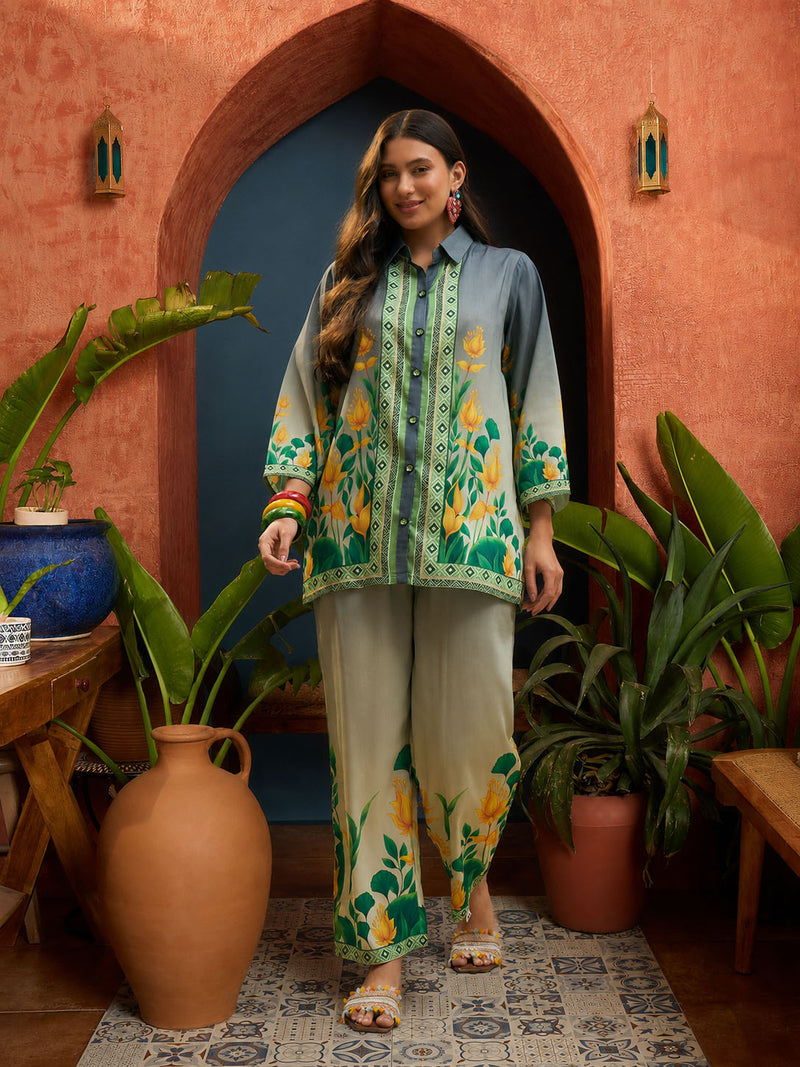 Stylum Women's Green Tropical Printed Rayon Co-Ord Set (CSGREENTULSI)