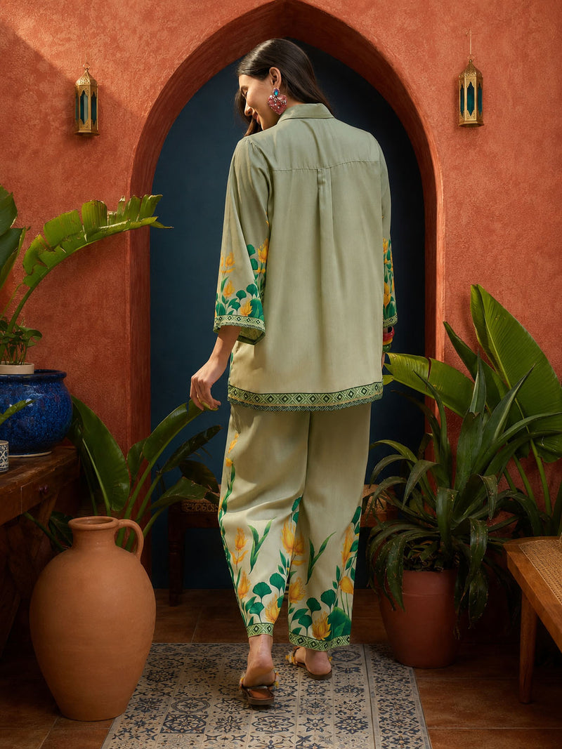 Stylum Women's Green Tropical Printed Rayon Co-Ord Set (CSGREENTULSI)
