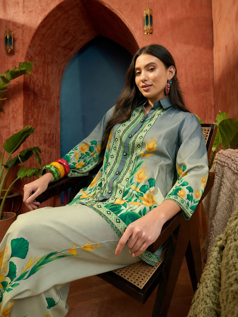 Stylum Women's Green Tropical Printed Rayon Co-Ord Set (CSGREENTULSI)