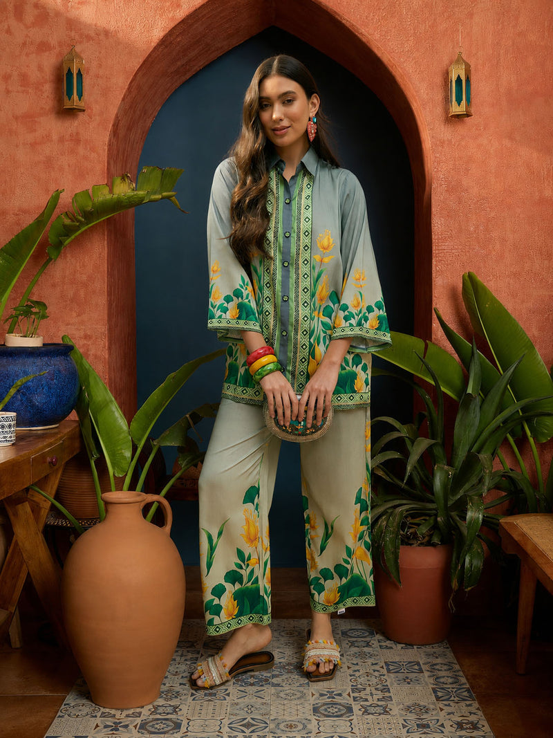 Stylum Women's Green Tropical Printed Rayon Co-Ord Set (CSGREENTULSI)