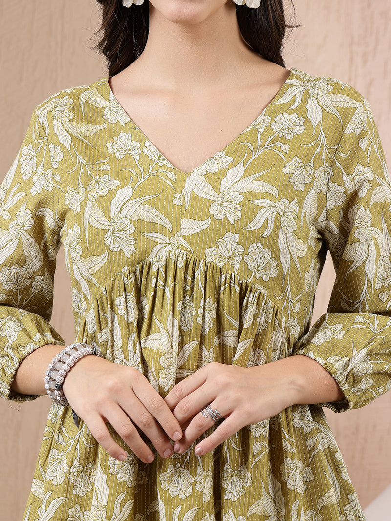 Stylum Women's Green Floral Printed Cotton Kantha Fabric Co-Ord Set (CSGREENTUNA)