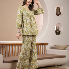 Stylum Women's Green Floral Printed Cotton Kantha Fabric Co-Ord Set (CSGREENTUNA)