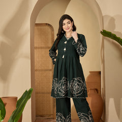 Stylum Women's Green Floral Printed & Embroidered Cotton Co-Ord Set (CSGREENZINPA)