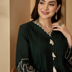 Stylum Women's Green Floral Printed & Embroidered Cotton Co-Ord Set (CSGREENZINPA)