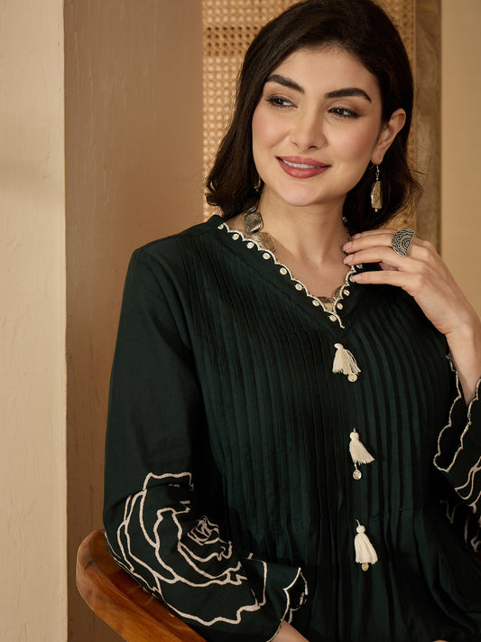 Stylum Women's Green Floral Printed & Embroidered Cotton Co-Ord Set (CSGREENZINPA)