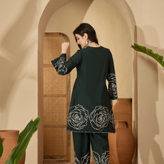 Stylum Women's Green Floral Printed & Embroidered Cotton Co-Ord Set (CSGREENZINPA)