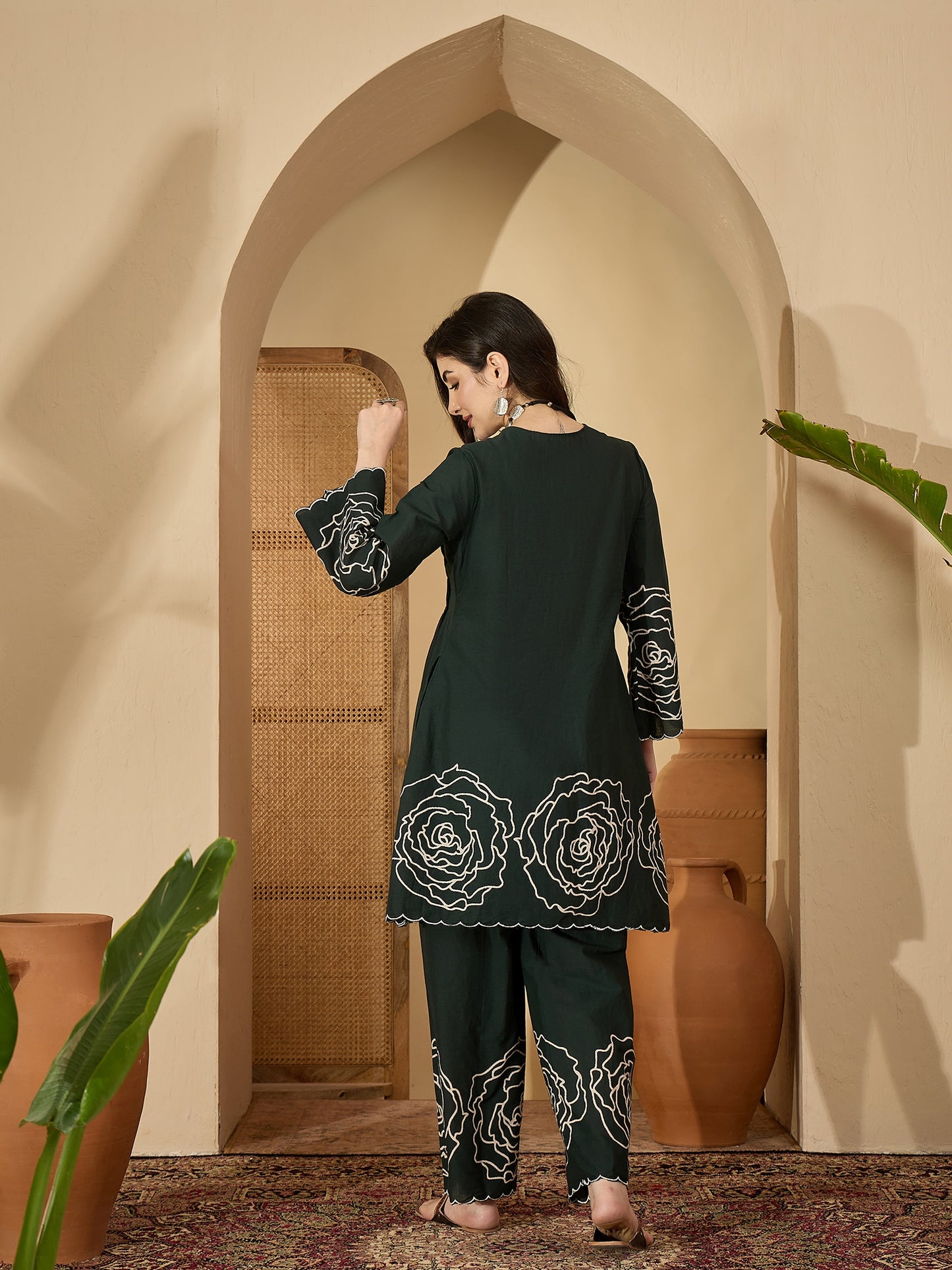 Stylum Women's Green Floral Printed & Embroidered Cotton Co-Ord Set (CSGREENZINPA)