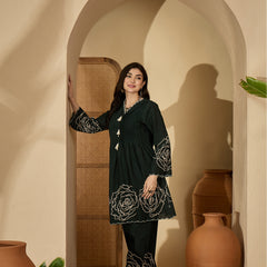 Stylum Women's Green Floral Printed & Embroidered Cotton Co-Ord Set (CSGREENZINPA)