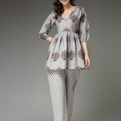 Stylum Women's Floral Printed Cotton Co-Ord Set (CSGREYAVIKA)