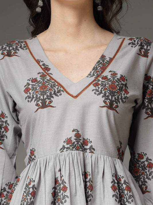 Stylum Women's Floral Printed Cotton Co-Ord Set (CSGREYAVIKA)
