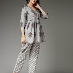 Stylum Women's Floral Printed Cotton Co-Ord Set (CSGREYAVIKA)