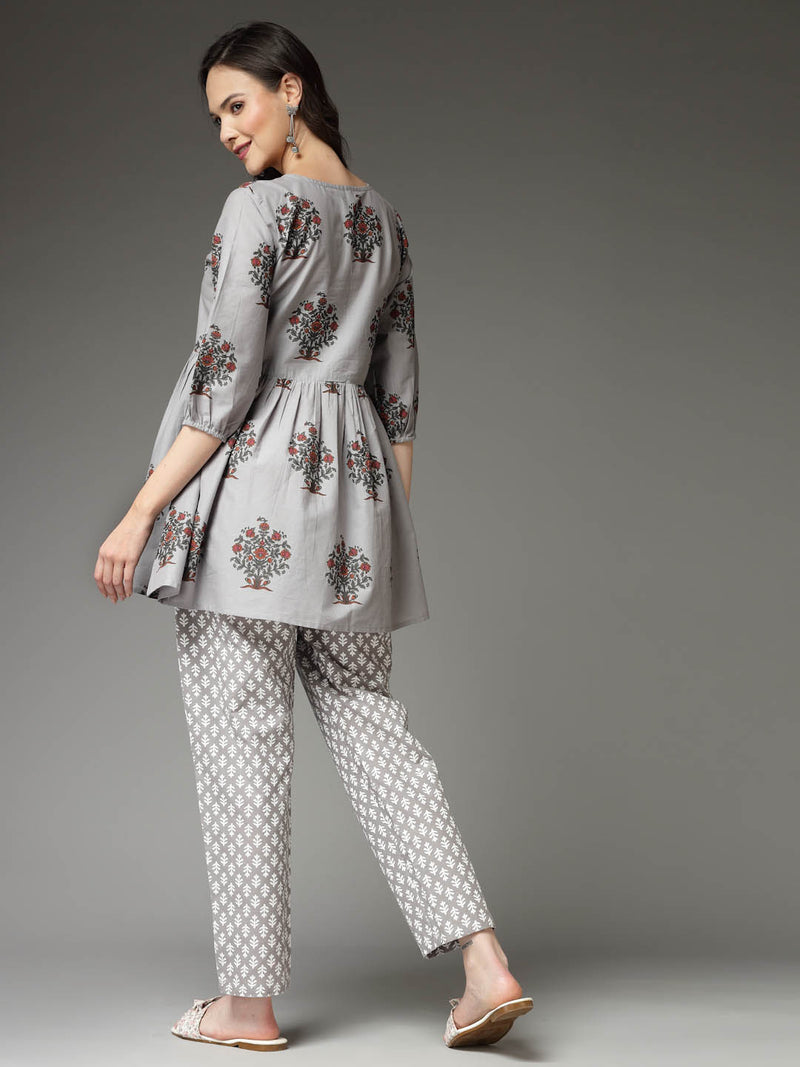 Stylum Women's Floral Printed Cotton Co-Ord Set (CSGREYAVIKA)