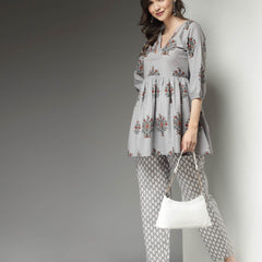 Stylum Women's Floral Printed Cotton Co-Ord Set (CSGREYAVIKA)