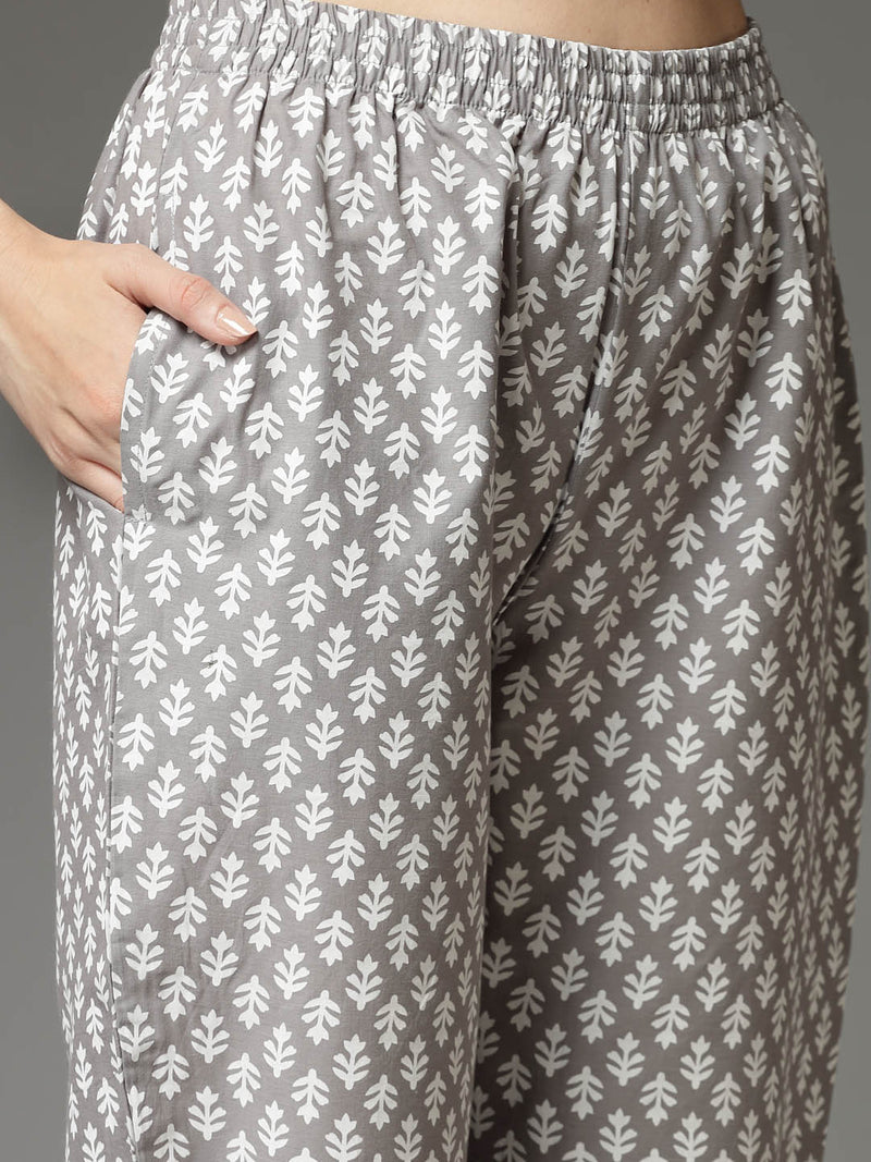 Stylum Women's Floral Printed Cotton Co-Ord Set (CSGREYAVIKA)