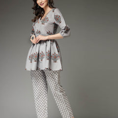 Stylum Women's Floral Printed Cotton Co-Ord Set (CSGREYAVIKA)