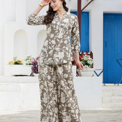 Stylum Women's Floral Printed Rayon Co-Ord Set (CSGREYDISNEY)