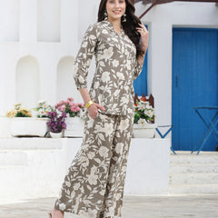Stylum Women's Floral Printed Rayon Co-Ord Set (CSGREYDISNEY)
