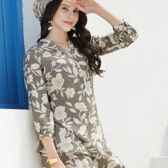 Stylum Women's Floral Printed Rayon Co-Ord Set (CSGREYDISNEY)