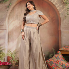 Stylum Women's Grey Solid & Embroidered Poly Georgette Co-Ords Set (CSGREYNITARA)
