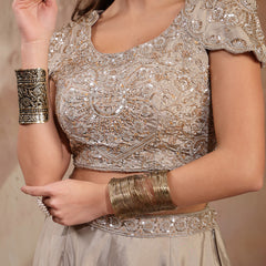 Stylum Women's Grey Solid & Embroidered Poly Georgette Co-Ords Set (CSGREYNITARA)
