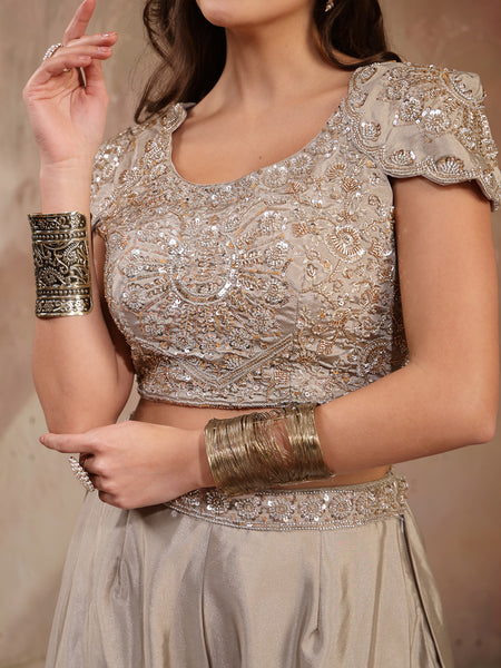 Stylum Women's Grey Solid & Embroidered Poly Georgette Co-Ords Set (CSGREYNITARA)