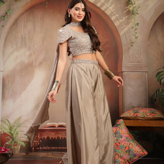Stylum Women's Grey Solid & Embroidered Poly Georgette Co-Ords Set (CSGREYNITARA)