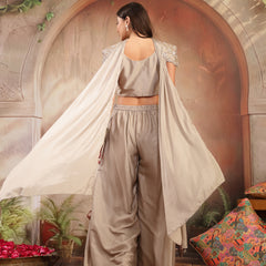 Stylum Women's Grey Solid & Embroidered Poly Georgette Co-Ords Set (CSGREYNITARA)