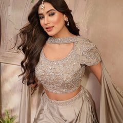 Stylum Women's Grey Solid & Embroidered Poly Georgette Co-Ords Set (CSGREYNITARA)