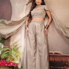 Stylum Women's Grey Solid & Embroidered Poly Georgette Co-Ords Set (CSGREYNITARA)