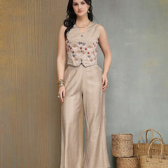Stylum Women's Grey Solid & Embroidered Vertical Co-Ord Set (CSGREYTALES)