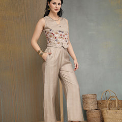 Stylum Women's Grey Solid & Embroidered Vertical Co-Ord Set (CSGREYTALES)
