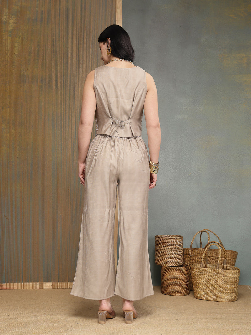 Stylum Women's Grey Solid & Embroidered Vertical Co-Ord Set (CSGREYTALES)