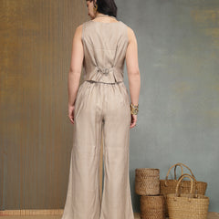 Stylum Women's Grey Solid & Embroidered Vertical Co-Ord Set (CSGREYTALES)