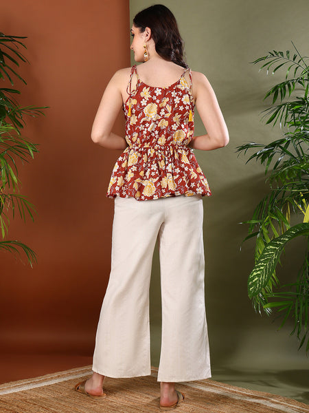 Stylum Women's Rust Floral Printed Cotton Co-Ord Set (CSGULABBAAG)