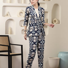 Stylum Women's Ikat Printed Rayon Co-Ord Set (CSINDIGOBANJARA)