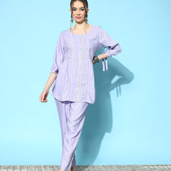 Stylum Women's Self Design Rayon Blend Co-Ord Set (CSKALKIPURPLE)