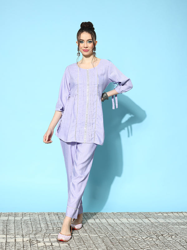 Stylum Women's Self Design Rayon Blend Co-Ord Set (CSKALKIPURPLE)